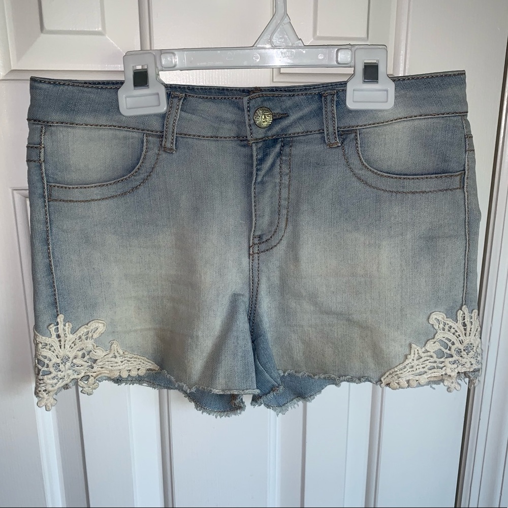 Denim and lace shorts